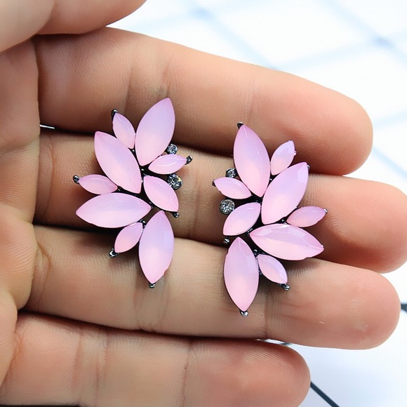 Pink and Red Leaf Drop Earrings - Picture 3 of 6